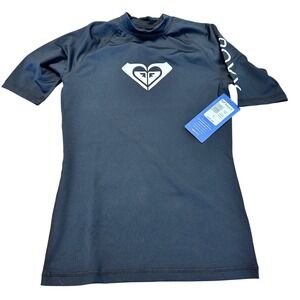 Roxy Whole Hearted SS Women's Rashguard Black Size S UV‎ Protection